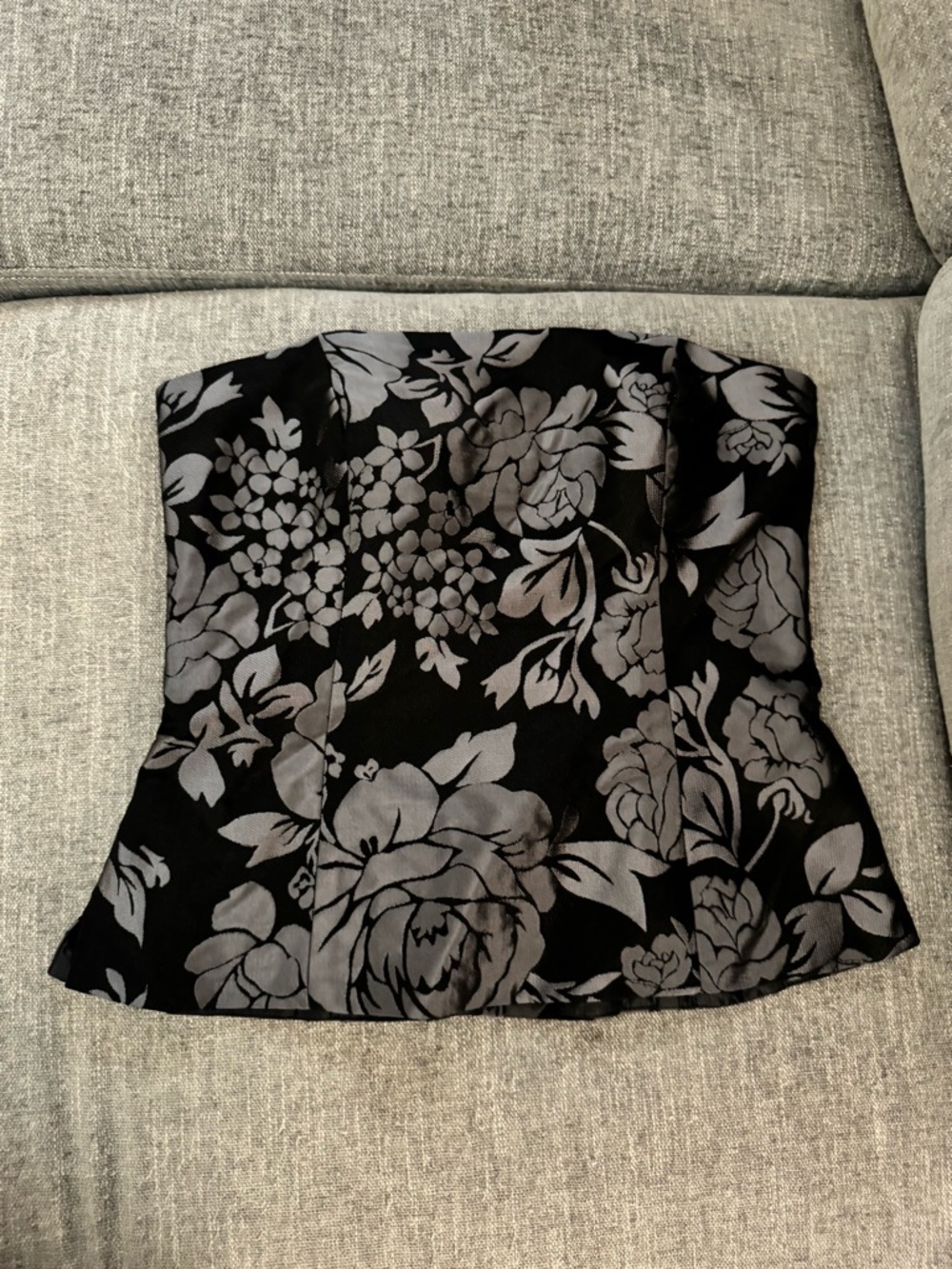 White House Black Market Black Strapless Floral Brocade Bustier Top